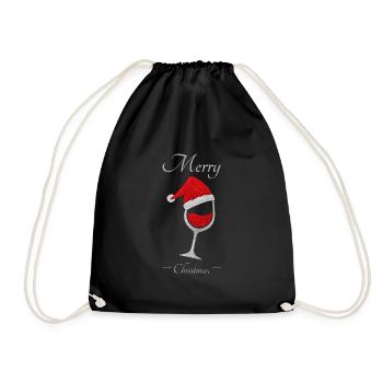 Merry Christmas Wine Vino Christmas Xmas Santa - Drawstring Bag - black - Front