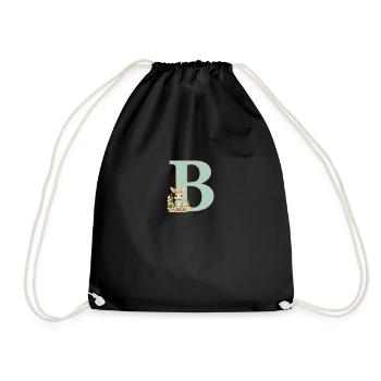 Buchstabe B, Monogramm, Blumen, Hase - Turnbeutel - Schwarz - Vorne