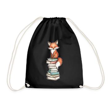 Fox on stack of books - Drawstring Bag - black - Front