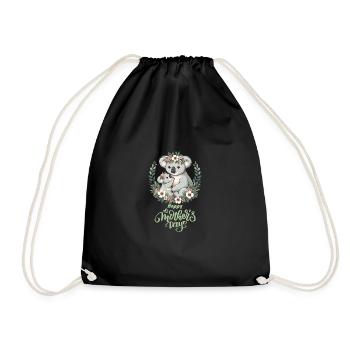 Koala Lover Hug Floral Mum Happy Mother's Day - Drawstring Bag - black - Front
