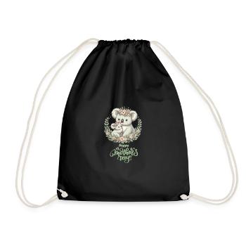 Koala Lover Hug Floral Mum Happy Mother's Day - Drawstring Bag - black - Front