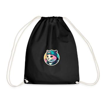Cat with cap in pastel - Drawstring Bag - black - Front