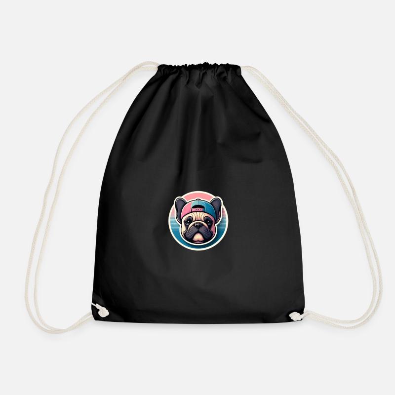 French Bulldog with Pastel Cap - Drawstring Bag - black