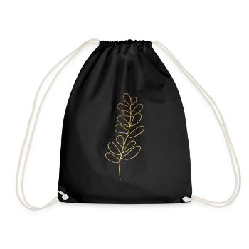 Gold Foliage Flora Line Art - Drawstring Bag - black - Front