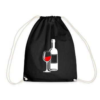 Wein Weinglas Weinflasche Rotwein Weinliebhaber - Turnbeutel - Schwarz - Vorne