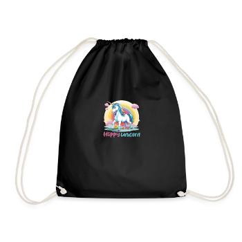 Happy Unicorn Cheerful Kids Unicorn Logo - Drawstring Bag - black - Front