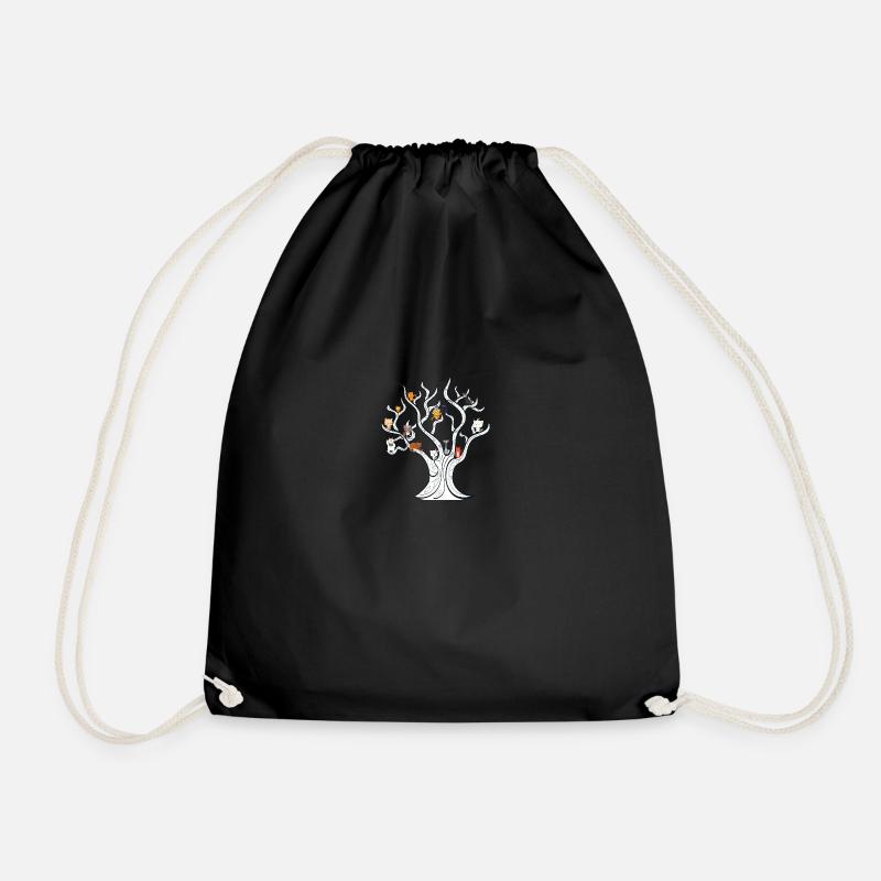 Tree with cats - cat tree - Drawstring Bag - black