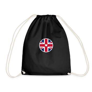 England flag UK flag circle motif with heart - Drawstring Bag - black - Front