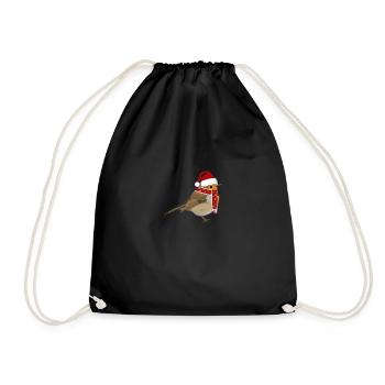 Robin Christmas Bird Hat Scarf Biologist - Drawstring Bag - black - Front