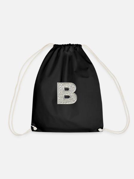 B, letter, letter B, initial, initial B, monogram, - Drawstring Bag - black