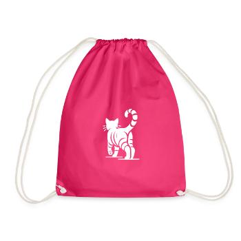 Geometric Cat with Stripes - Drawstring Bag - fuchsia - Front