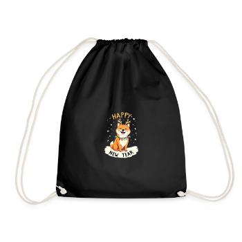 Shiba Dog celebrates New Year's Eve in Christmas lights - Drawstring Bag - black - Front