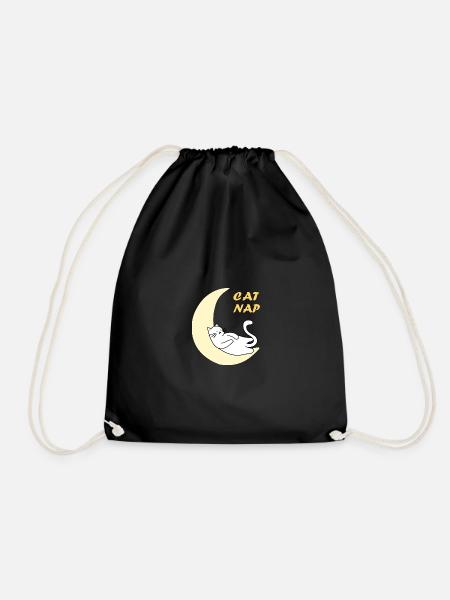 Cat nap on the moon - Drawstring Bag - black
