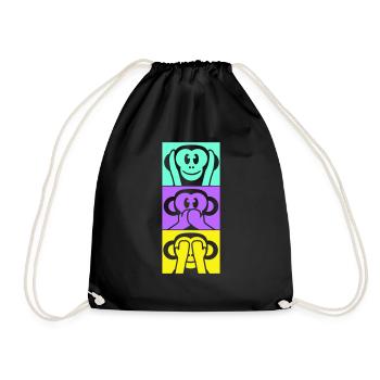 3 Wise Monkeys Hear Nothing Say See Monkey Fun - Drawstring Bag - black - Front