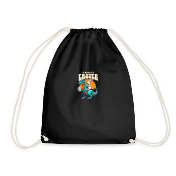 Easter Bunny Riding Dinosaur with Easter Egg - Drawstring Bag - black - Front