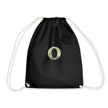 Letter O, Monogram, Floral Pattern - Drawstring Bag - black - Front