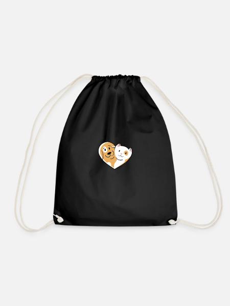 Cat love and dog love - Drawstring Bag - black