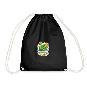 Schulanfang-Schwan mit Geschenk - Turnbeutel - Schwarz - Vorne