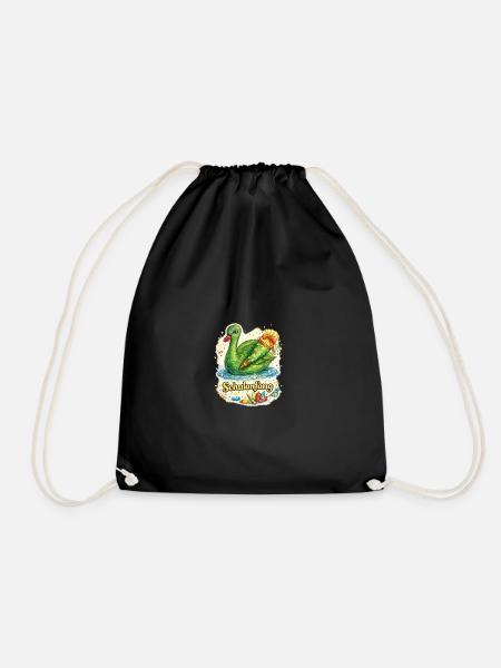 Schulanfang-Schwan mit Geschenk - Turnbeutel - Schwarz