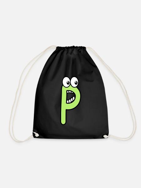 P - letter P with eyes 👀 - Drawstring Bag - black