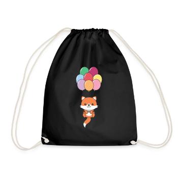 Fox Flies With Colorful Balloons Kawaii Foxes - Drawstring Bag - black - Front