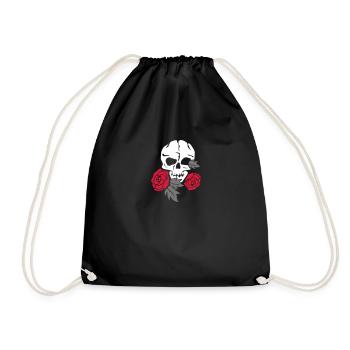 skull and rose - Drawstring Bag - black - Front