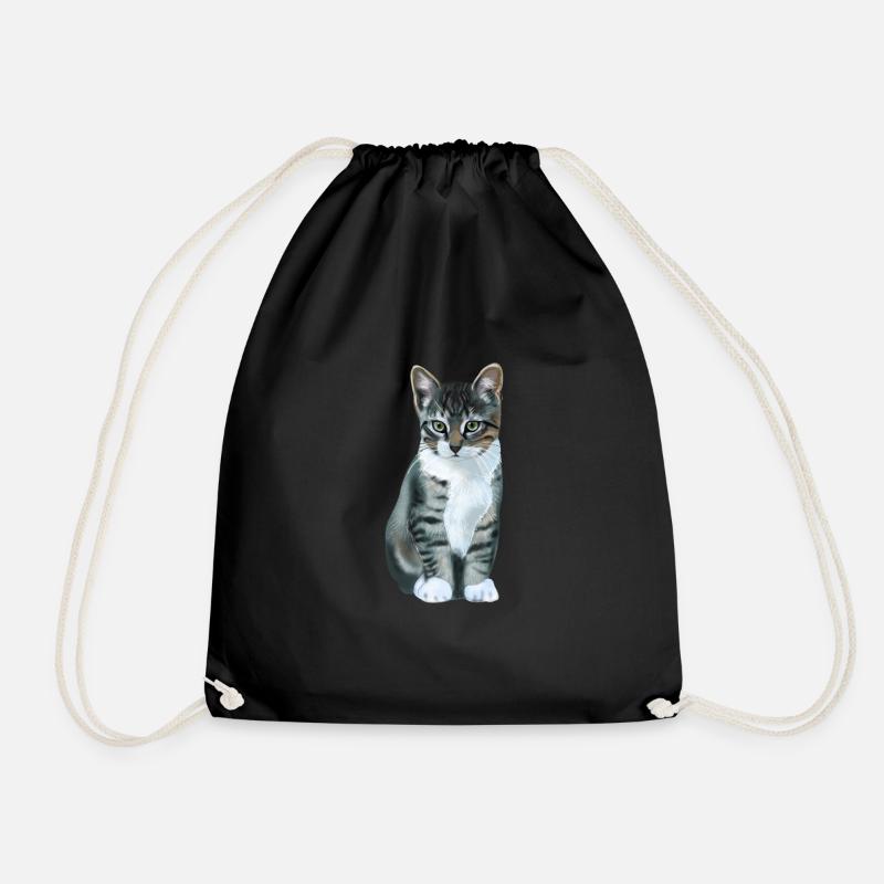 gray cat - Drawstring Bag - black