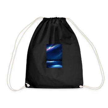Northern Lights, Night, Stars, Snow, Reflection - Drawstring Bag - black - Front