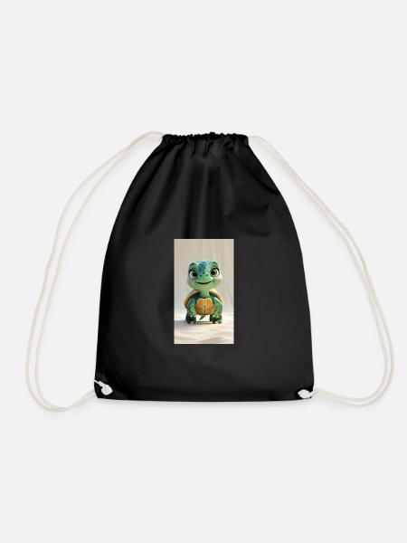 Whimsical 3D Animated Turtle - Drawstring Bag - black