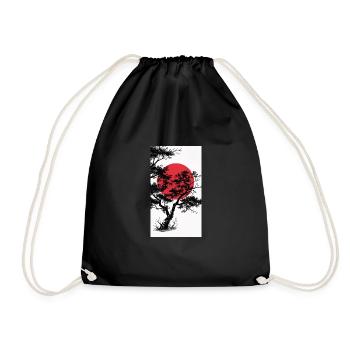 Manga-Style Dark Tree with Red Sun - Drawstring Bag - black - Front