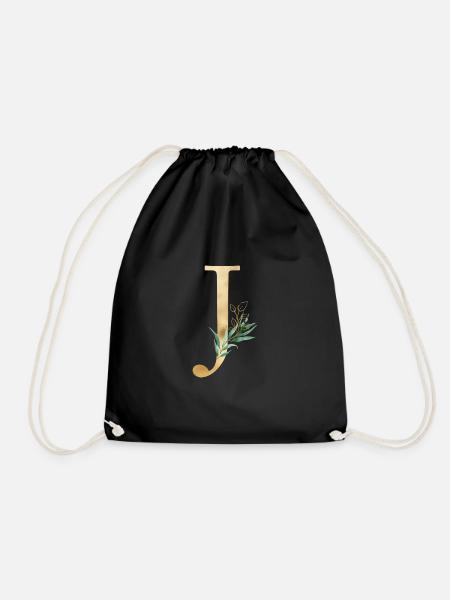 Customizable Monogram J Botany - Drawstring Bag - black