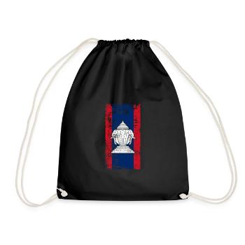 Vintage Airavata Three Headed Elephant Laos Flag - Drawstring Bag - black - Front