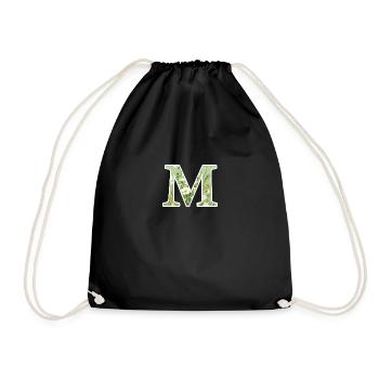 Letter M, Monogram, Floral Pattern - Drawstring Bag - black - Front