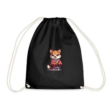 Japanese dog Shiba Inu samurai in yukata - Drawstring Bag - black - Front