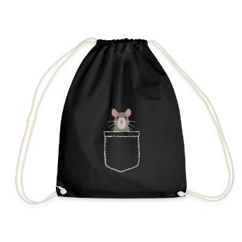 Mouse breast pocket rat pet animal gift - Drawstring Bag - black - Front