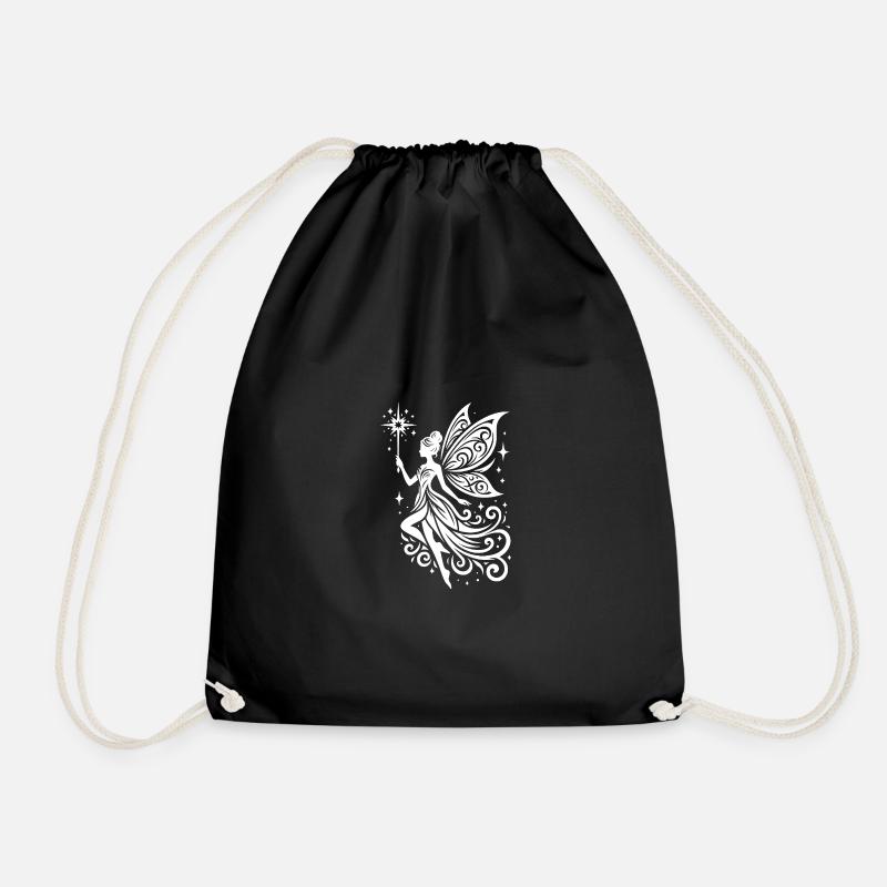 Imaginative fairy with ornate wings - Drawstring Bag - black