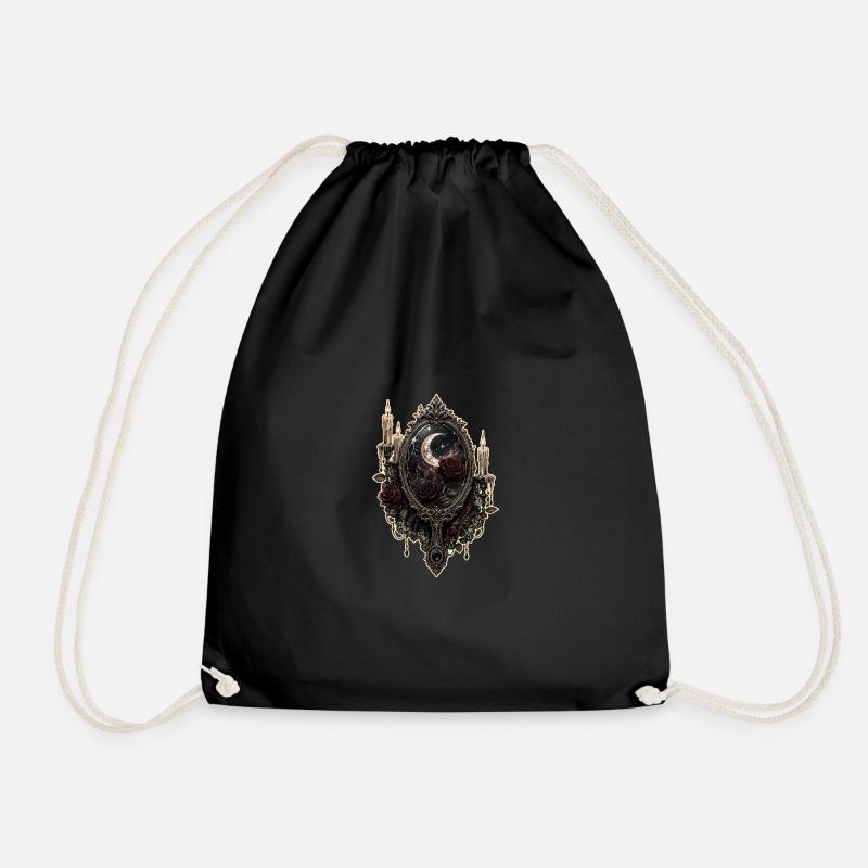 Gothic Mirror with Roses and Candles - Drawstring Bag - black