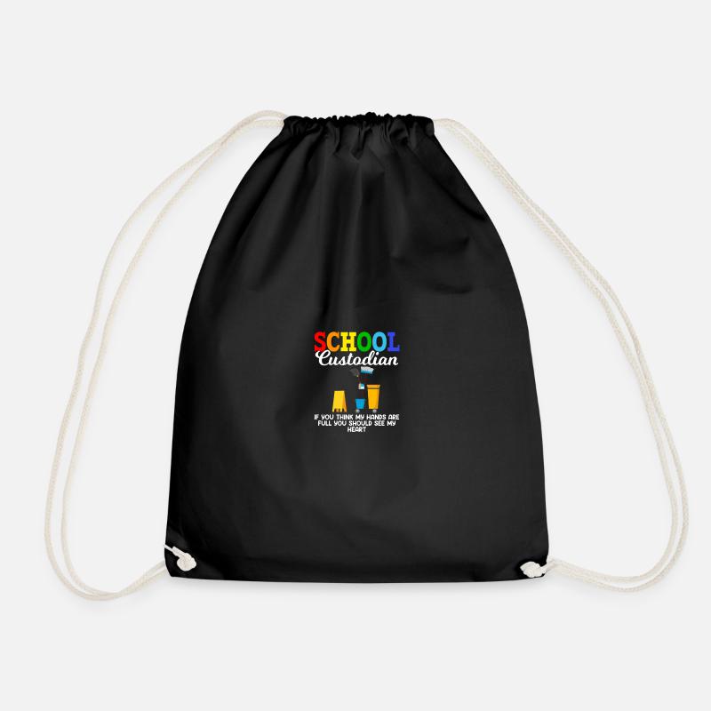 School Custodian heart, Custodian - Drawstring Bag - black