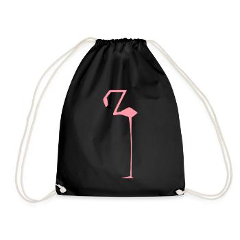 Flamingo eckig kantig rechtwinklig lang Geschenk - Turnbeutel - Schwarz - Vorne
