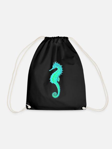 Seahorse Turquoise. Sealife. Sea Horse - Drawstring Bag - black