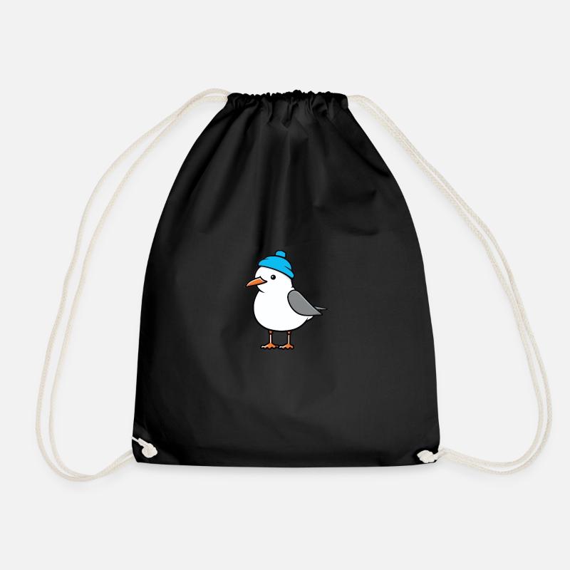Möwe mit Beanie Mütze in blau - Turnbeutel - Schwarz