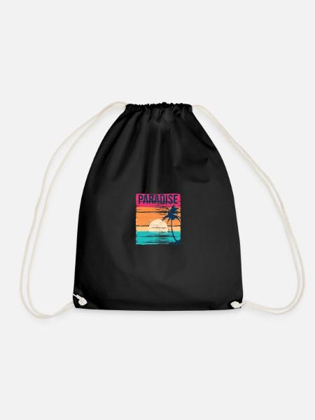 Sommer Paradies Design mit Palme Sonnenuntergang - Turnbeutel - Schwarz