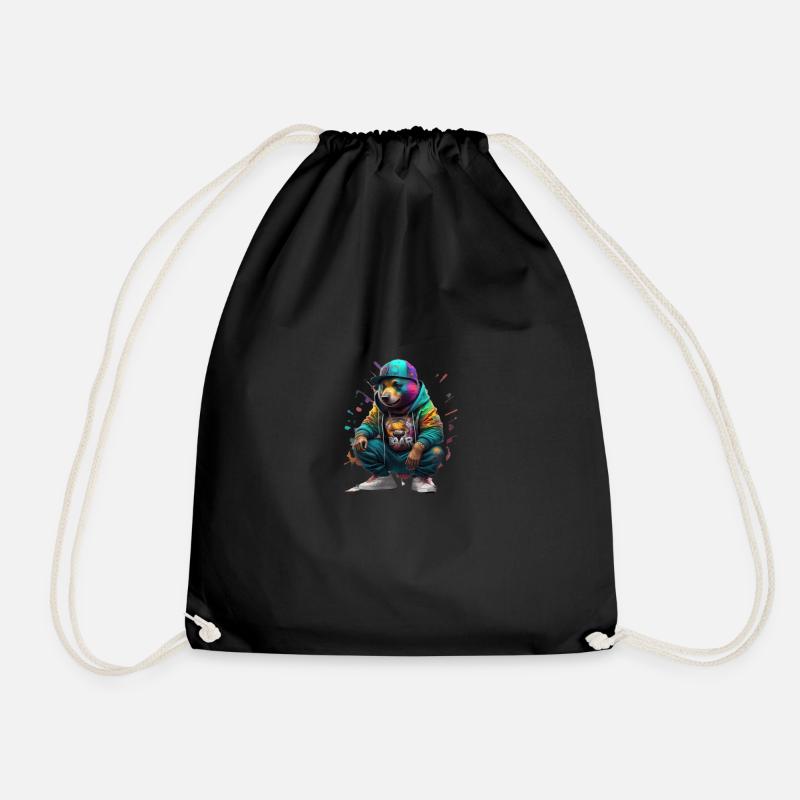 Hip Hop Bear - Drawstring Bag - black