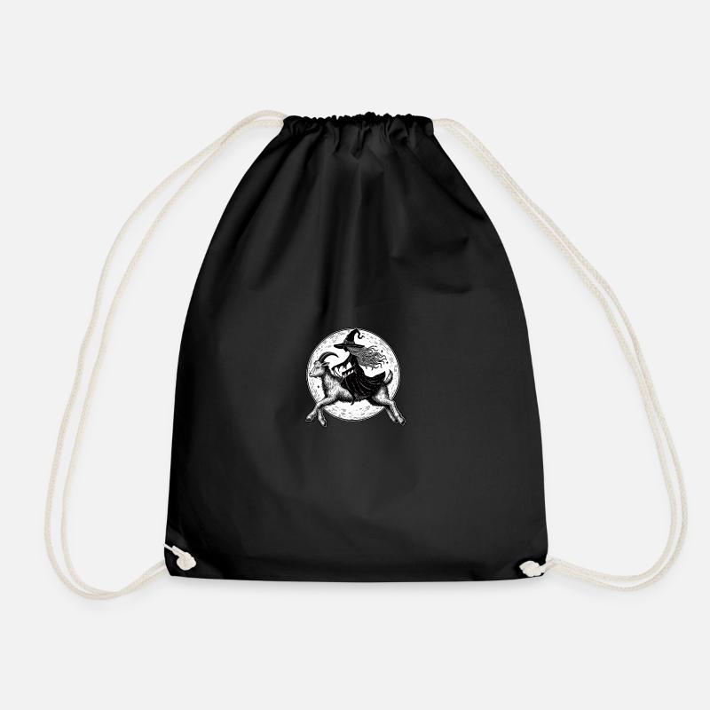 Witch rides on a billy goat - Drawstring Bag - black