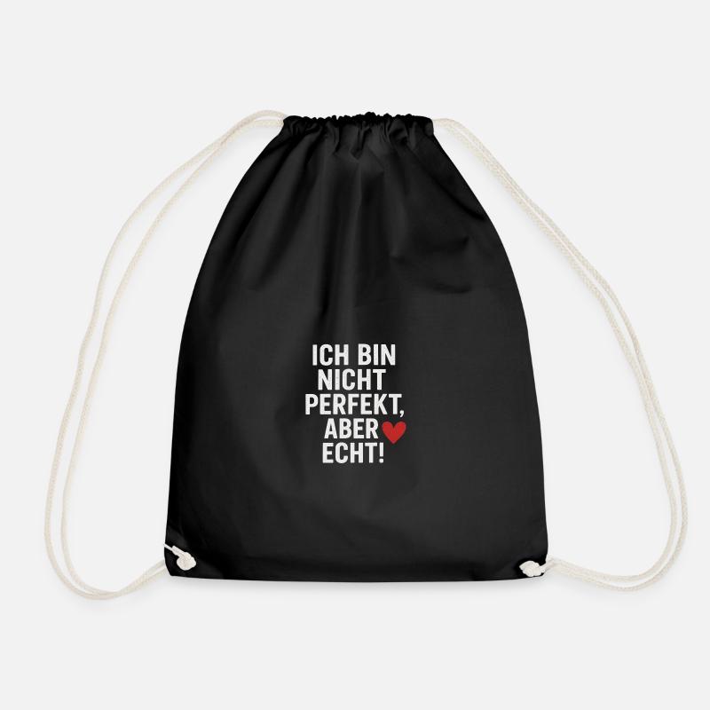 Ich_bin_nicht_perfekt _aber_echt - Drawstring Bag - black