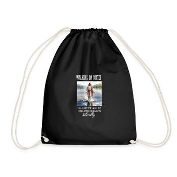 Funny Christian Clothing - Waking On Water, - Drawstring Bag - black - Front