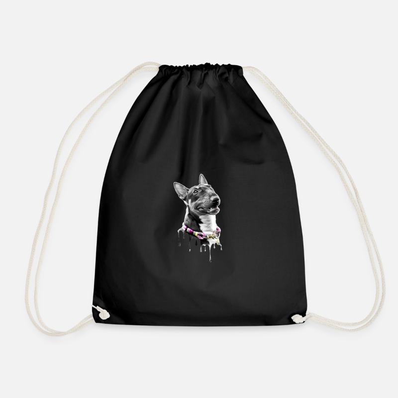 Miniature Bull Terrier Art - Drawstring Bag - black
