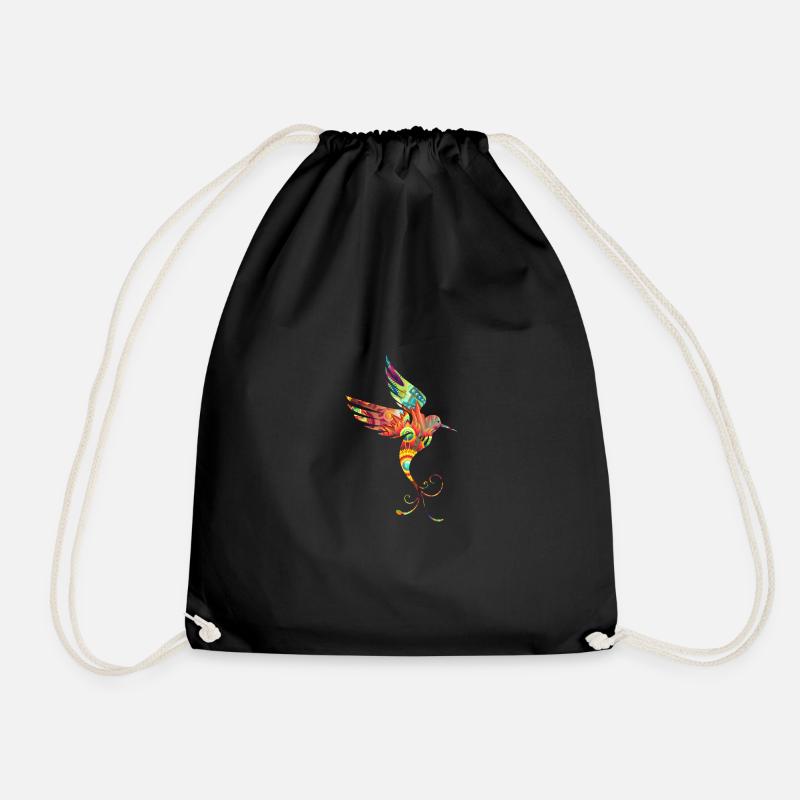 Vogel bunt Kolibri Silhouette - Turnbeutel - Schwarz