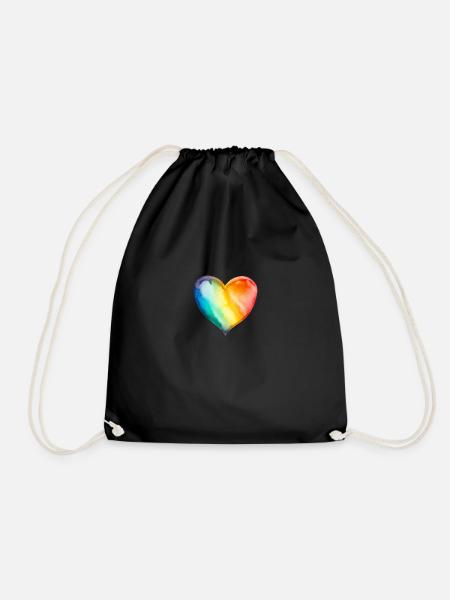 Regenbogen-Herz - Turnbeutel - Schwarz