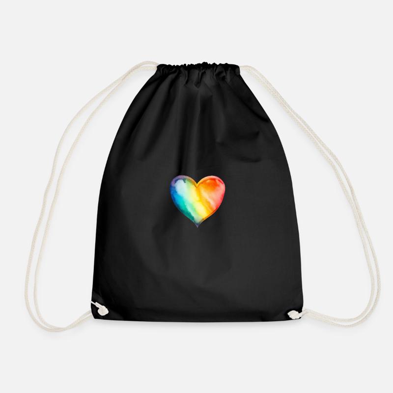 Regenbogen-Herz - Turnbeutel - Schwarz